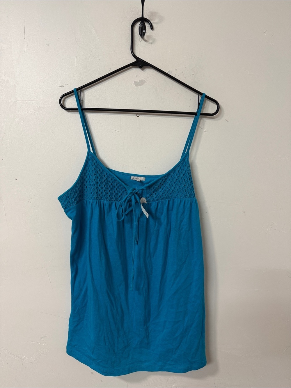Old Navy Teal Crochet Yoke Spaghetti Strap Tank Y2K dated 2009